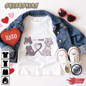 Valentines Day Cat Mom Love Heart Shirts For Women Tee Tshirt