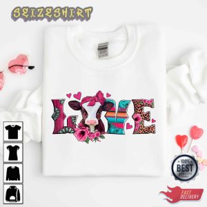 Valentines Day Cow Love Day Shirts For Women Lips Kiss Tee T-Shirt