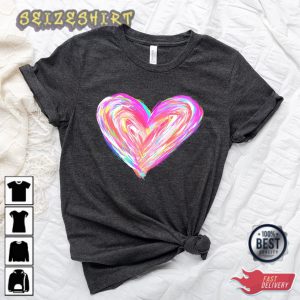 Watercolor Heart Valentines Shirt Matching Couple Valentines T-Shirt
