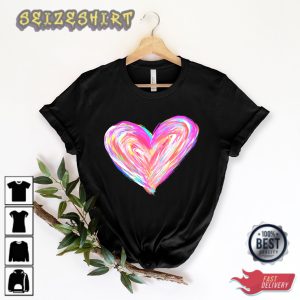 Watercolor Heart Valentines Shirt Matching Couple Valentines T-Shirt