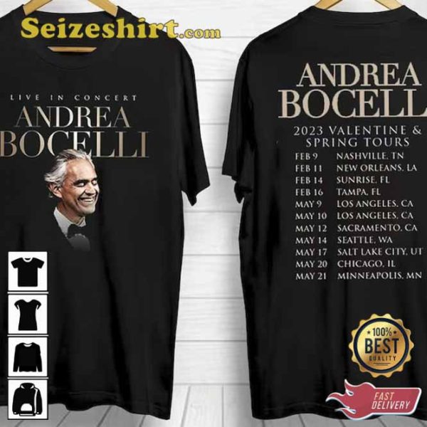 Andrea Bocelli 2023 Valentine and Spring Tour Dates T-Shirt