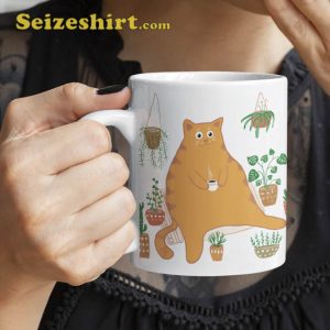 Cute Orange Cat With Plants Coffee Mug