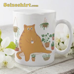 Cute Orange Cat With Plants Coffee Mug