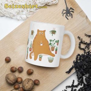 Cute Orange Cat With Plants Coffee Mug