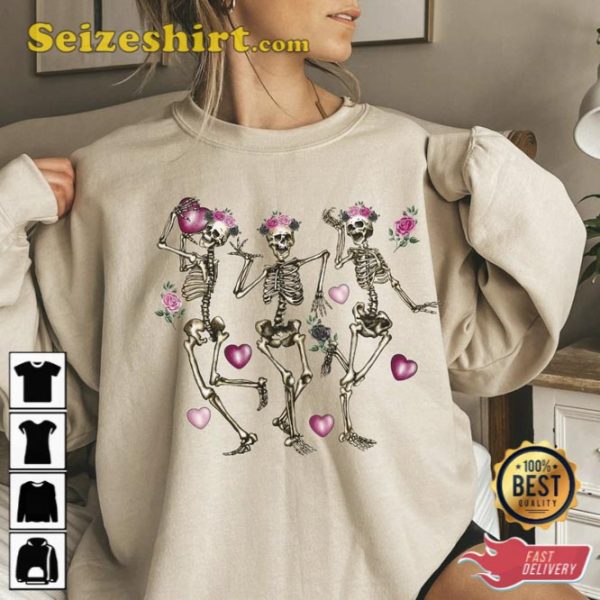 Dancing Skeleton Creepy Skeleton Valentines Day Shirt