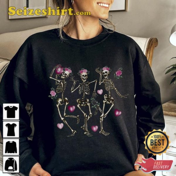 Dancing Skeleton Creepy Skeleton Valentines Day Shirt