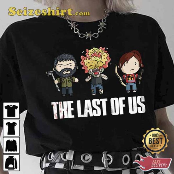 Ellie And Joel And Clicker Chibi Art The Last Of Us Tee