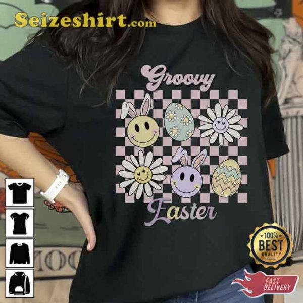 Groovy Easter Vibes Smiley Bunny Carrot Shirt