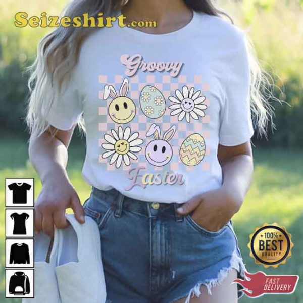 Groovy Easter Vibes Smiley Bunny Carrot Shirt