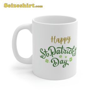 Happy St Patricks Day Mug Green Lucky 4 Leaf Clover Shamrock