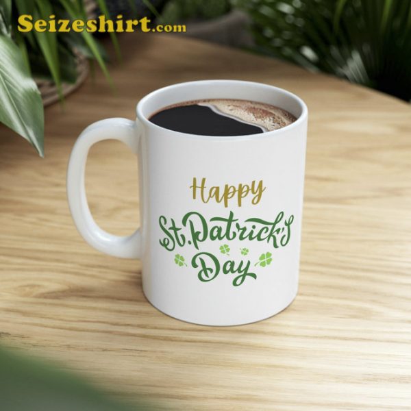 Happy St Patricks Day Mug Green Lucky 4 Leaf Clover Shamrock