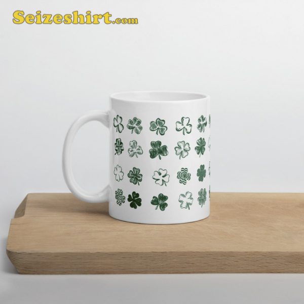 Happy St Patricks Day Shamrock Design White Glossy Mug