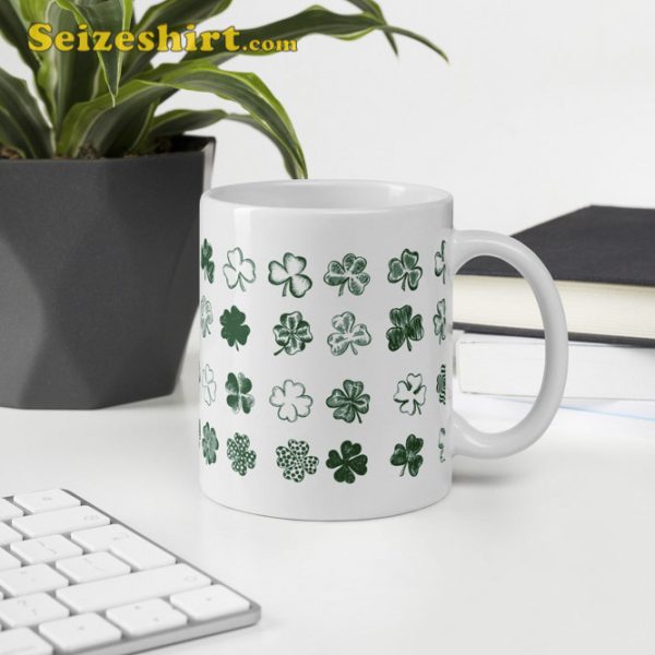 Happy St Patricks Day Shamrock Design White Glossy Mug