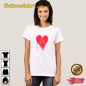 Heart Love Modern Watercolor Artsy Graphic Happy Women Valentines Day T-Shirt