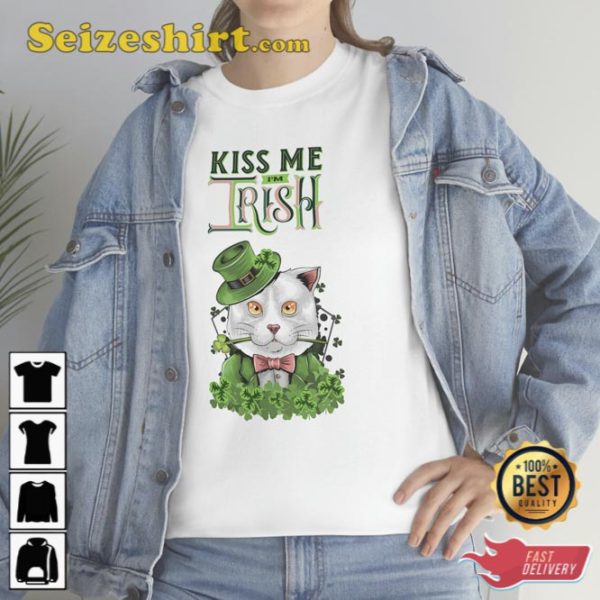 Kiss Me Im Irish Cat St Patricks Day Cat Shirt