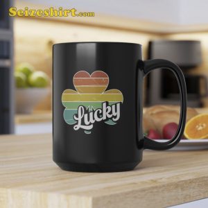 Lucky St Patricks Day Mug Vintage Lucky Shamrock Four Leaf Clover