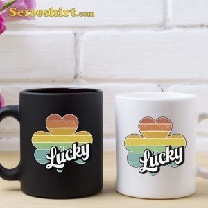 Lucky St Patricks Day Mug Vintage Lucky Shamrock Four Leaf Clover