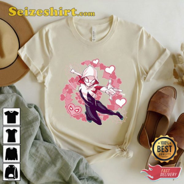 Marvel Spider Man Into the Spider Verse Gwen Stacy Hearts T-Shirt