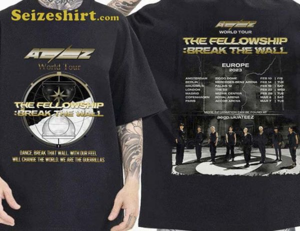 Ateez The Fellowship Break Wall Europe 2023 Tour T-Shirt