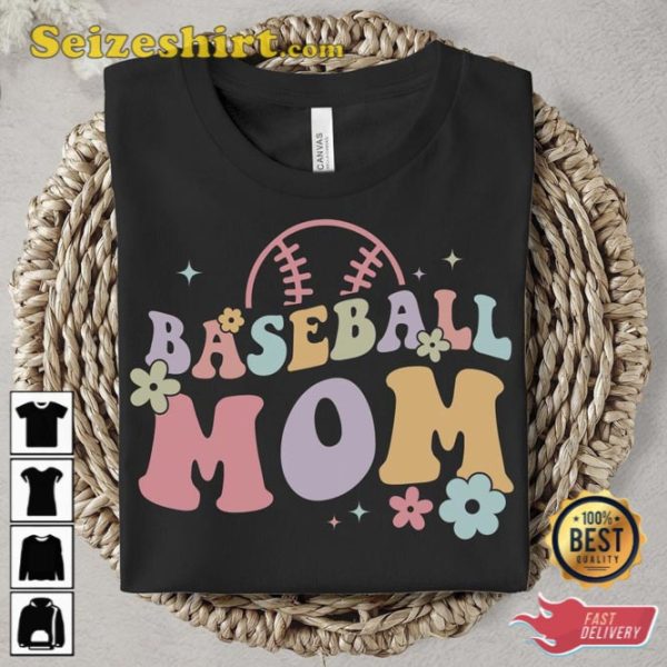 Baseball Mom 70s Groovy Game Day T Shirt Mothers Day