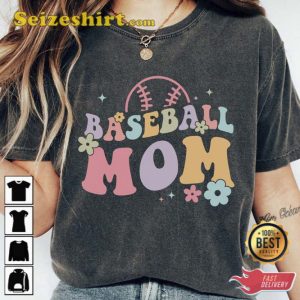 Baseball Mom 70s Groovy Game Day T Shirt Mothers Day