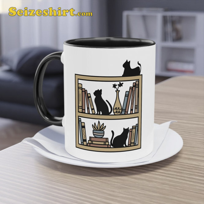Cats On Bookshelf Mug Book Lover
