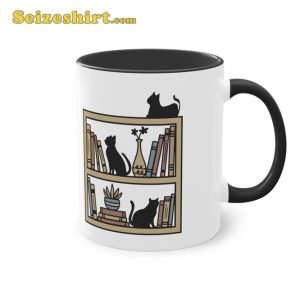 Cats On Bookshelf Mug Book Lover