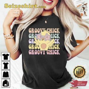 Funny Groovy Chick Easter Graphic Tshirt