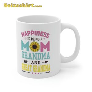 Happiness Is Being A Mom Grandma And Great Sunflower Mug