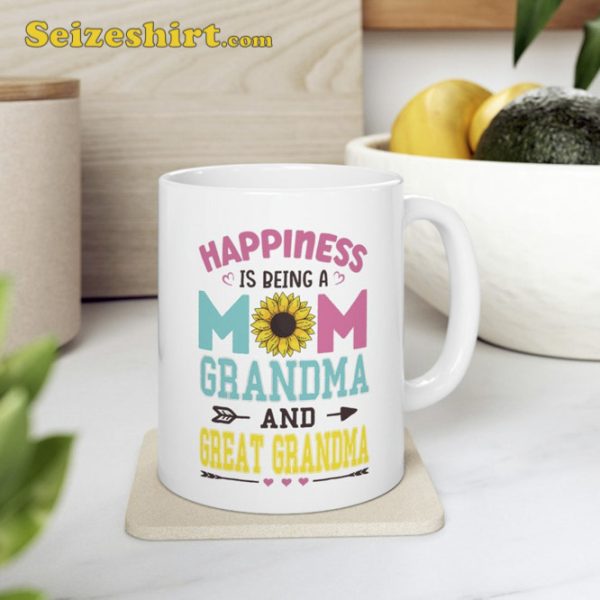 Happiness Is Being A Mom Grandma And Great Sunflower Mug