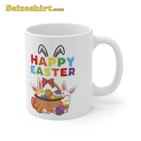 Happy Easter Bunny Eggs Basket Cute Rabbit Mug