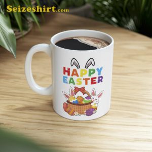 Happy Easter Bunny Eggs Basket Cute Rabbit Mug
