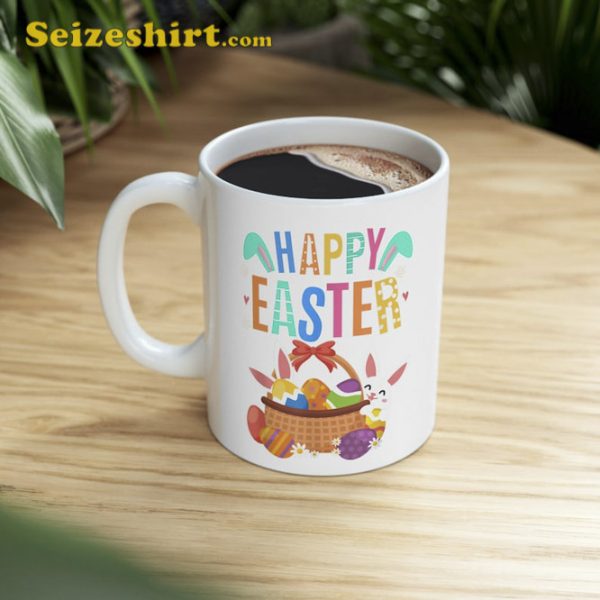 Happy Easter Day Cute Bunny With Eggs Mug