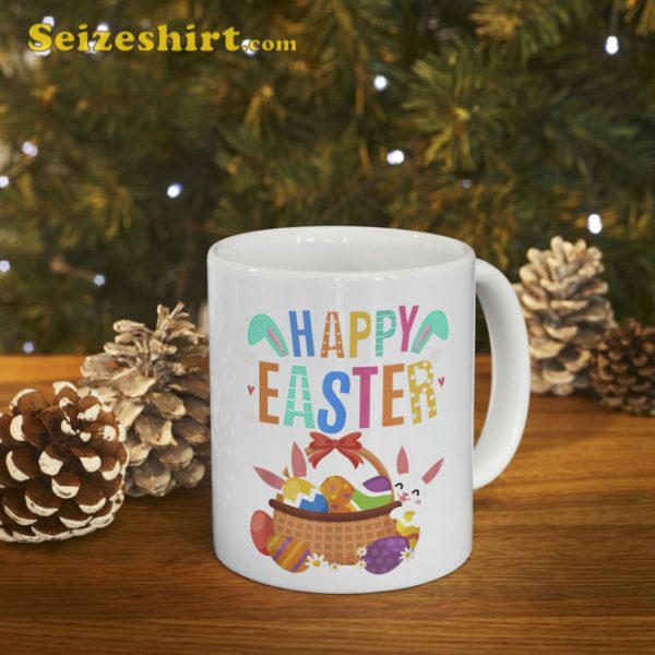 Happy Easter Day Cute Bunny With Eggs Mug