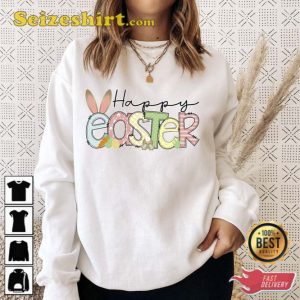 Happy Easter Holiday Sweatshirt Bunny And Carrot