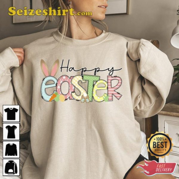 Happy Easter Holiday Sweatshirt Bunny And Carrot