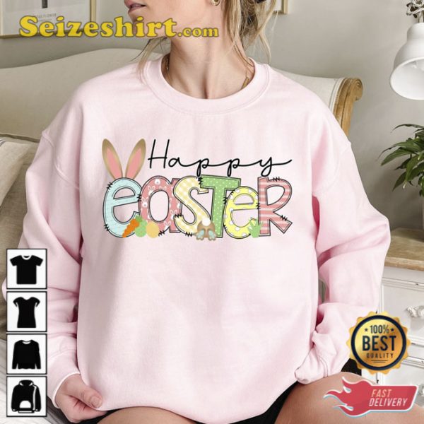 Happy Easter Holiday Sweatshirt Bunny And Carrot