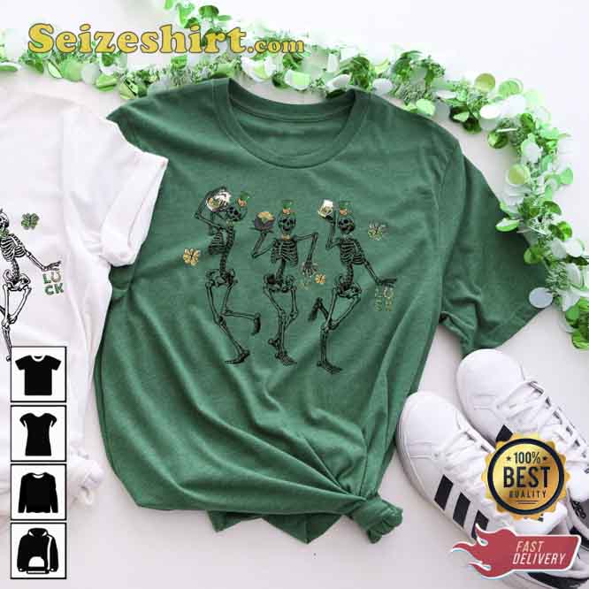 Happy St Pattys Dancing Skeleton Drinking Tee