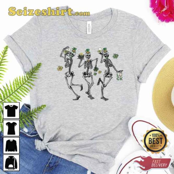 Happy St Pattys Dancing Skeleton Drinking Tee