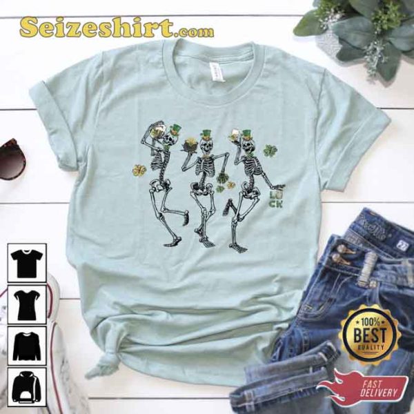 Happy St Pattys Dancing Skeleton Drinking Tee