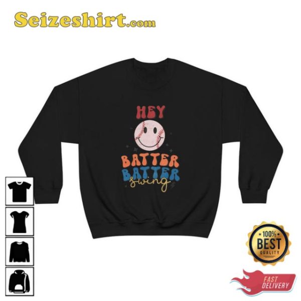 Hey Batter Swing Baseball Smiley Face Sport Game Day Sweatshirt