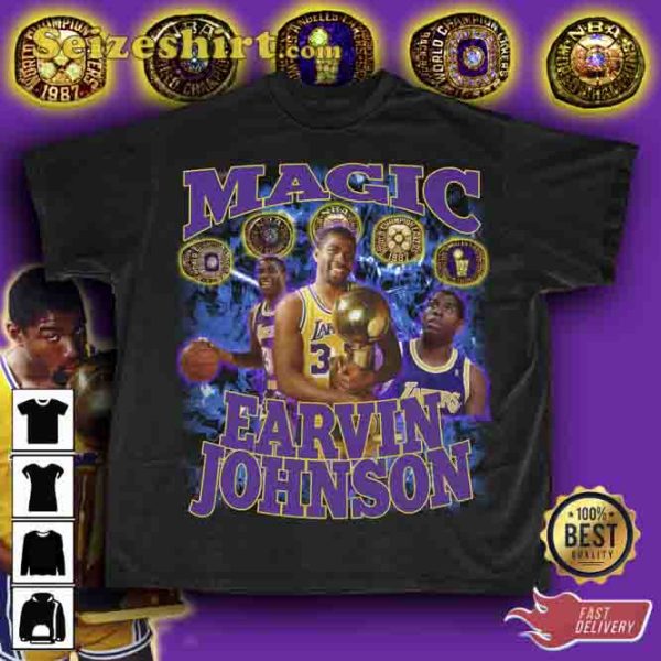 Magic Earvin Johnson 5x Bagues De Championnat NBA T-shirt