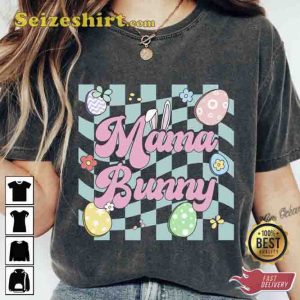 Mama Bunny Checkerboard Groovy Easter Shirt