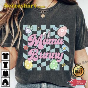 Mama Bunny Checkerboard Groovy Shirt Happy Mothers Day