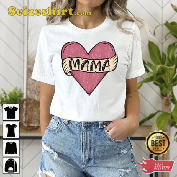 Mama Retro Heart Shirt Mothers Day Gift