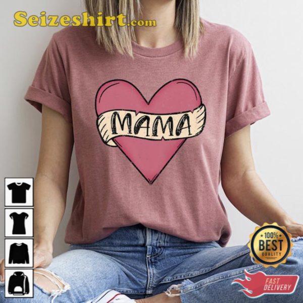 Mama Retro Heart Shirt Mothers Day Gift