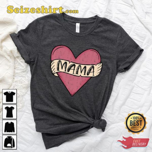 Mama Retro Heart Shirt Mothers Day Gift