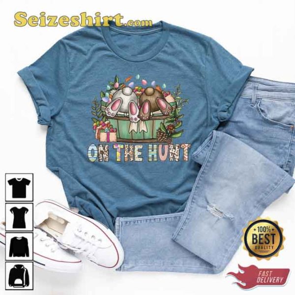 On The Hunt Easter Bunny Graphic Tee Shirt