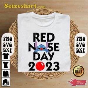 Red Nose Day Stitch Cute 2023 Unisex Printed T-Shirt