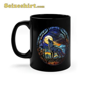 Stained Glass Wolf Ceramic Coffee Mug